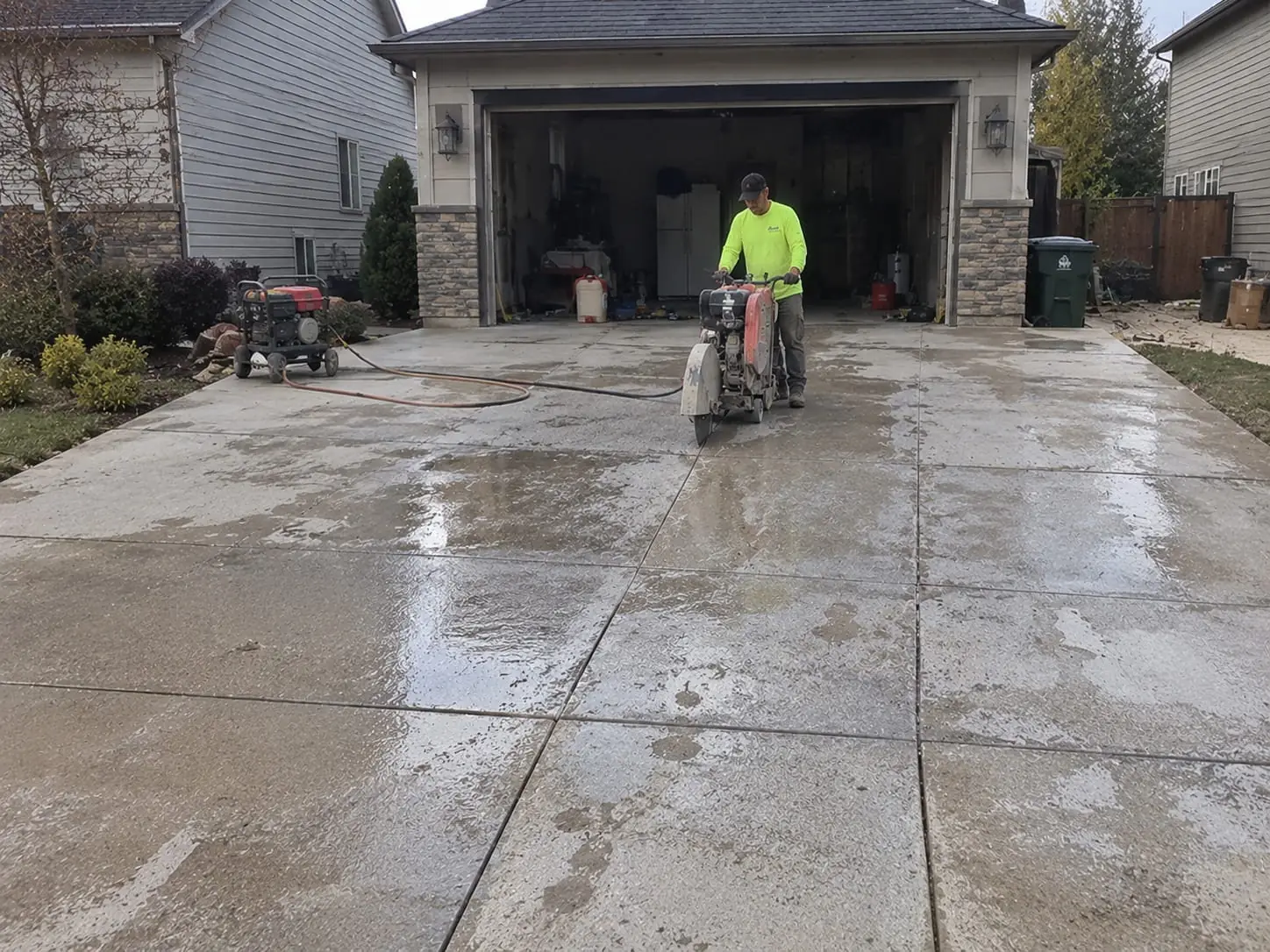 Saw cutting a driveway slab in Wollongong