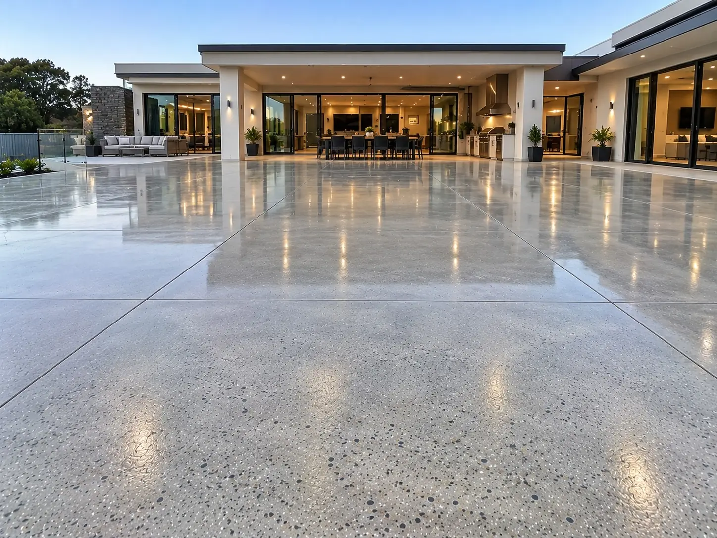 Glossy polished concrete floor in a Wollongong home