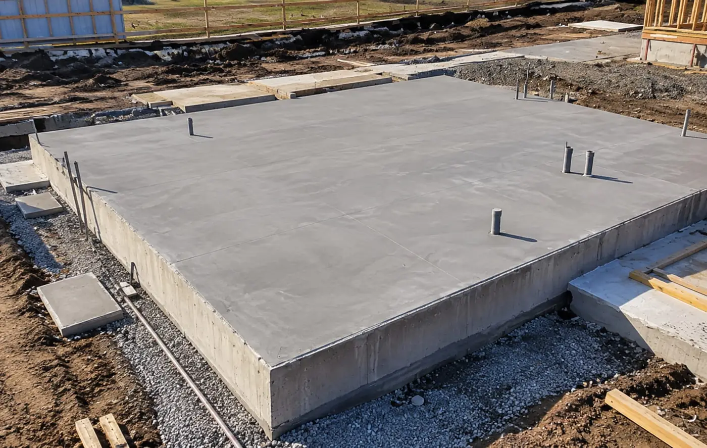 Finished concrete house slab with plumbing set-outs in Wollongong